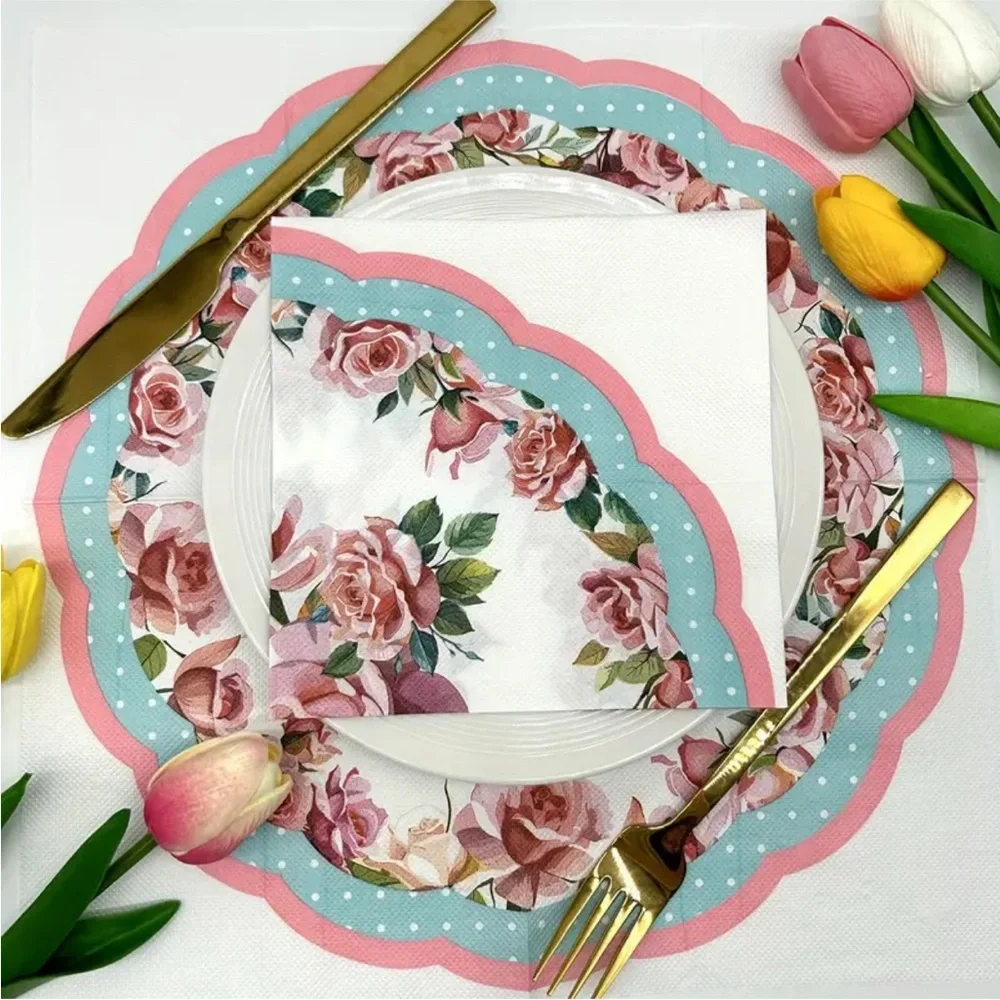 Floral Roses Scalloped Design Luncheon Paper Napkins, 20 ct